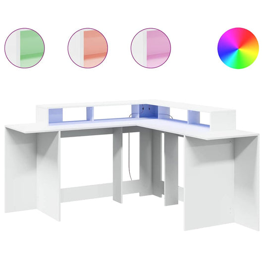 Desk with LED Lights White 152x152x91 cm Engineered Wood Desk with LED Lights White 152x152x91 cm Engineered Wood