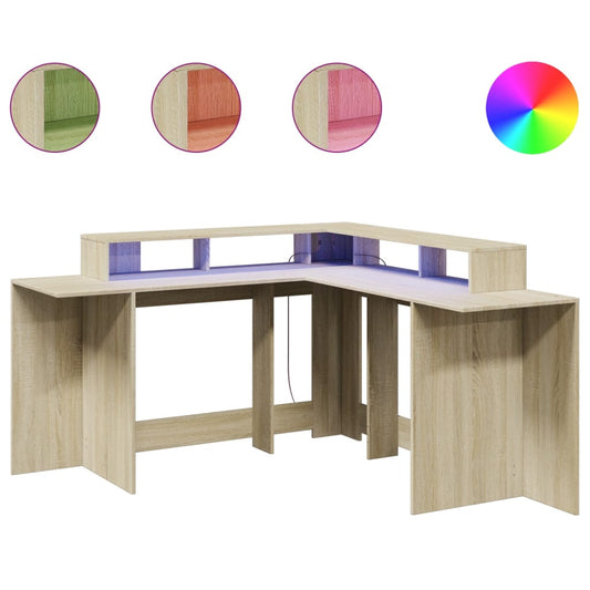 Desk with LED Lights Sonoma Oak 152x152x91 cm Engineered Wood Desk with LED Lights Sonoma Oak 152x152x91 cm Engineered Wood