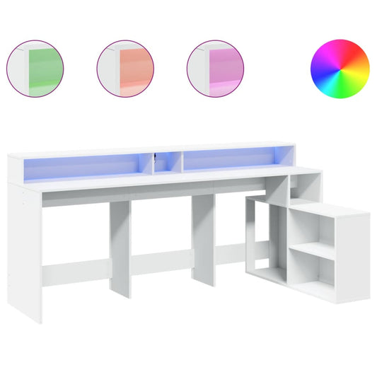 Desk with LED Lights White 200x104x91 cm Engineered Wood Desk with LED Lights White 200x104x91 cm Engineered Wood