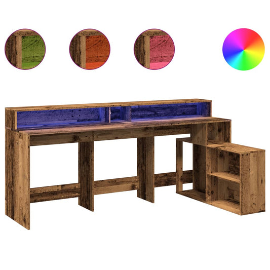 Desk with LED Lights Old Wood 200x104x91 cm Engineered Wood Desk with LED Lights Old Wood 200x104x91 cm Engineered Wood