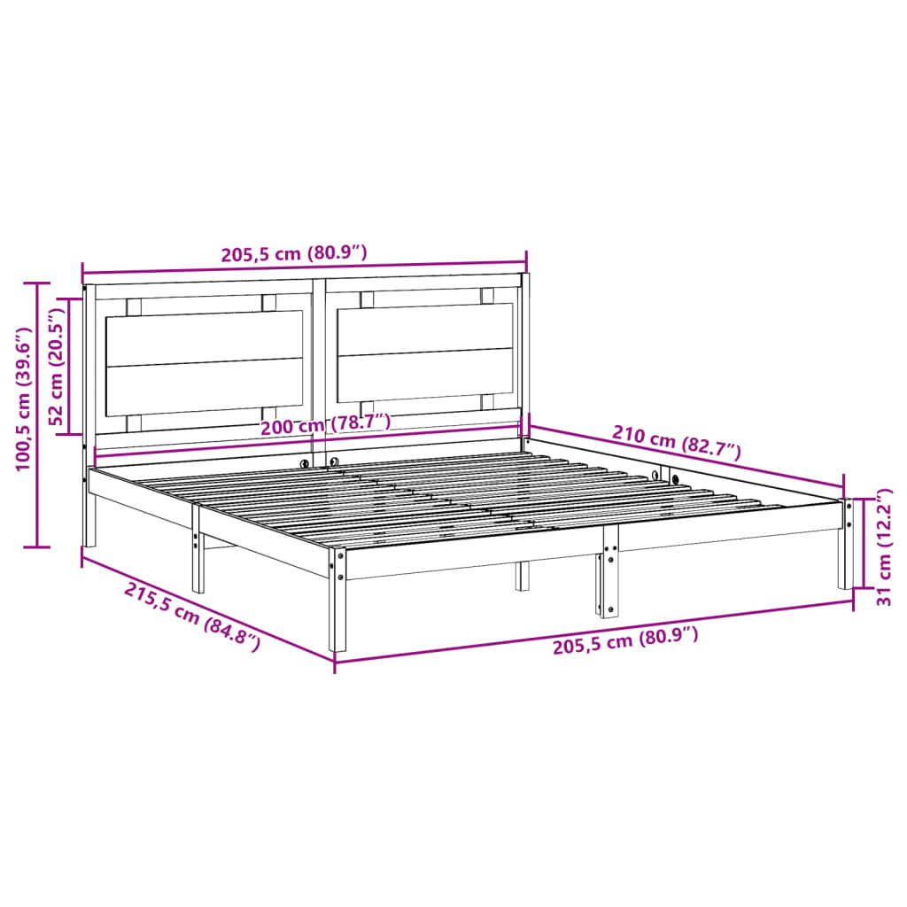 Extra Long Bed Frame without Mattress White 200x210 cm