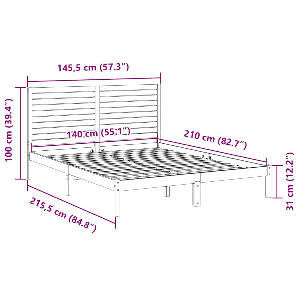 Extra Long Bed Frame without Mattress White 140x210 cm
