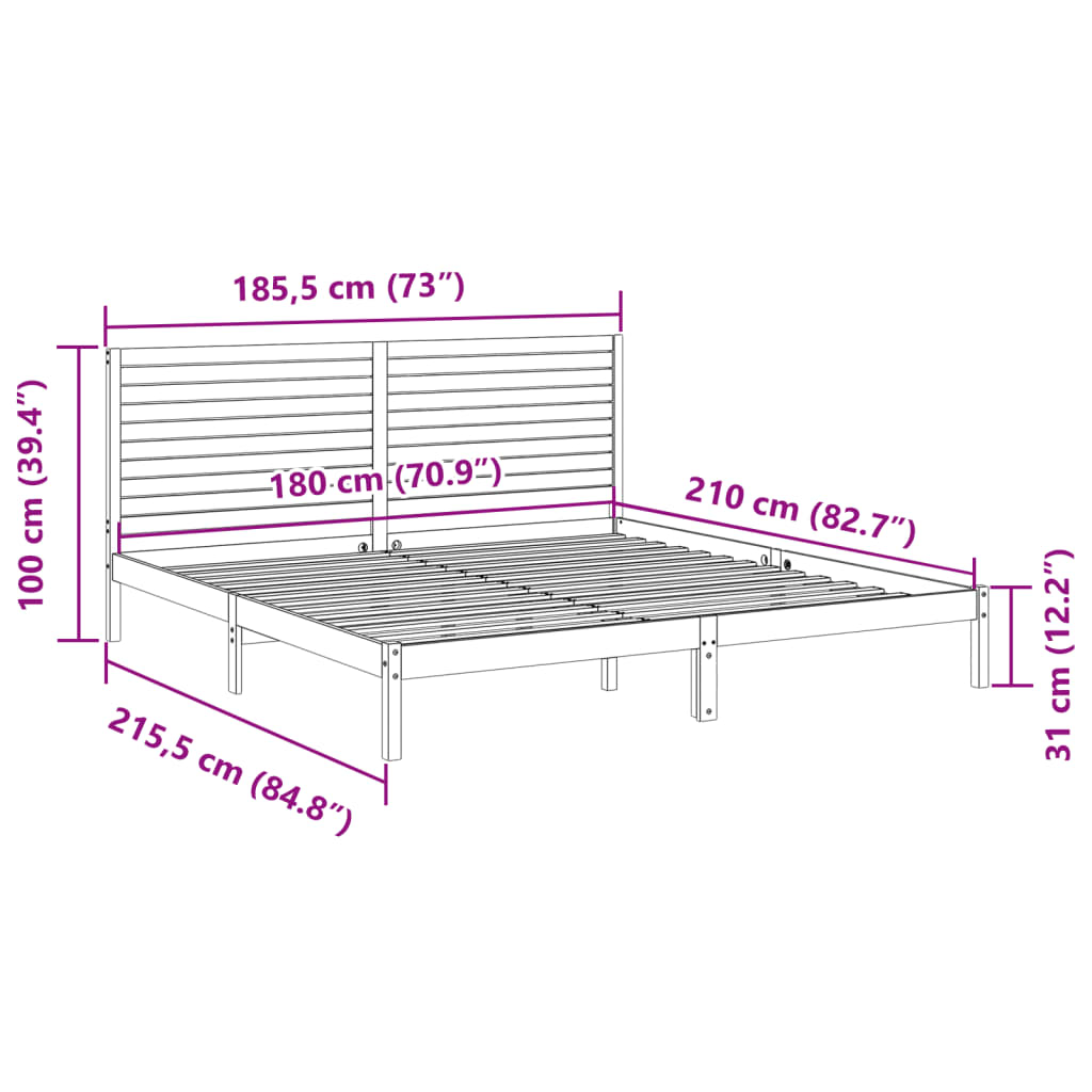 Extra Long Bed Frame without Mattress White 180x210 cm