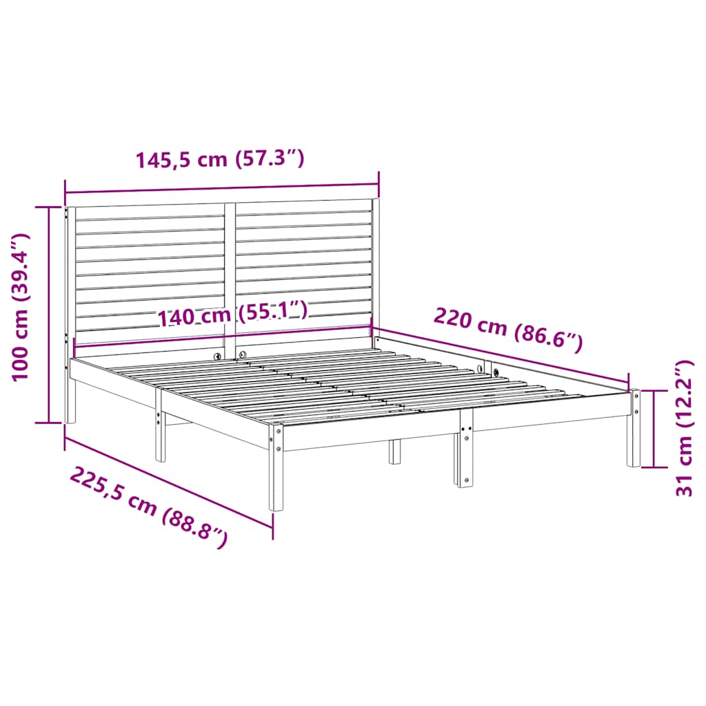 Extra Long Bed Frame without Mattress White 140x220 cm