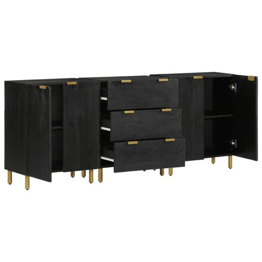 3 Piece Sideboards Black Engineered Wood 3 Piece Sideboards Black Engineered Wood