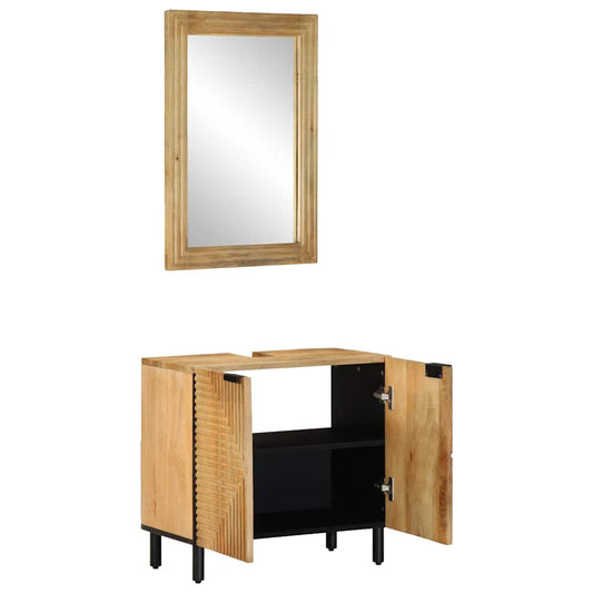 2 Piece Bathroom Furniture Set Brown Solid Wood Mango 2 Piece Bathroom Furniture Set Brown Solid Wood Mango