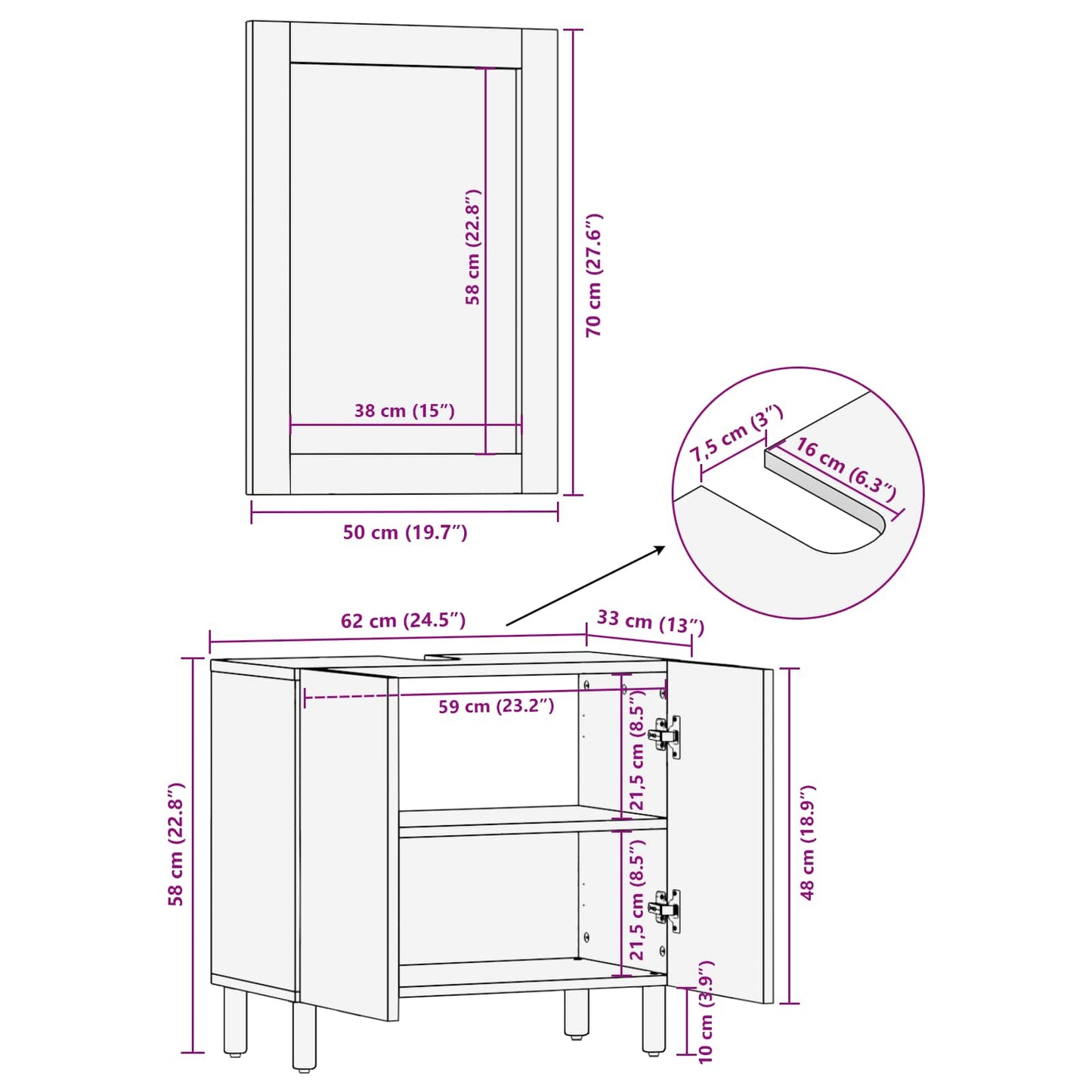 Bathroom Sets with Storage White Wash Finish Solid Mango Wood