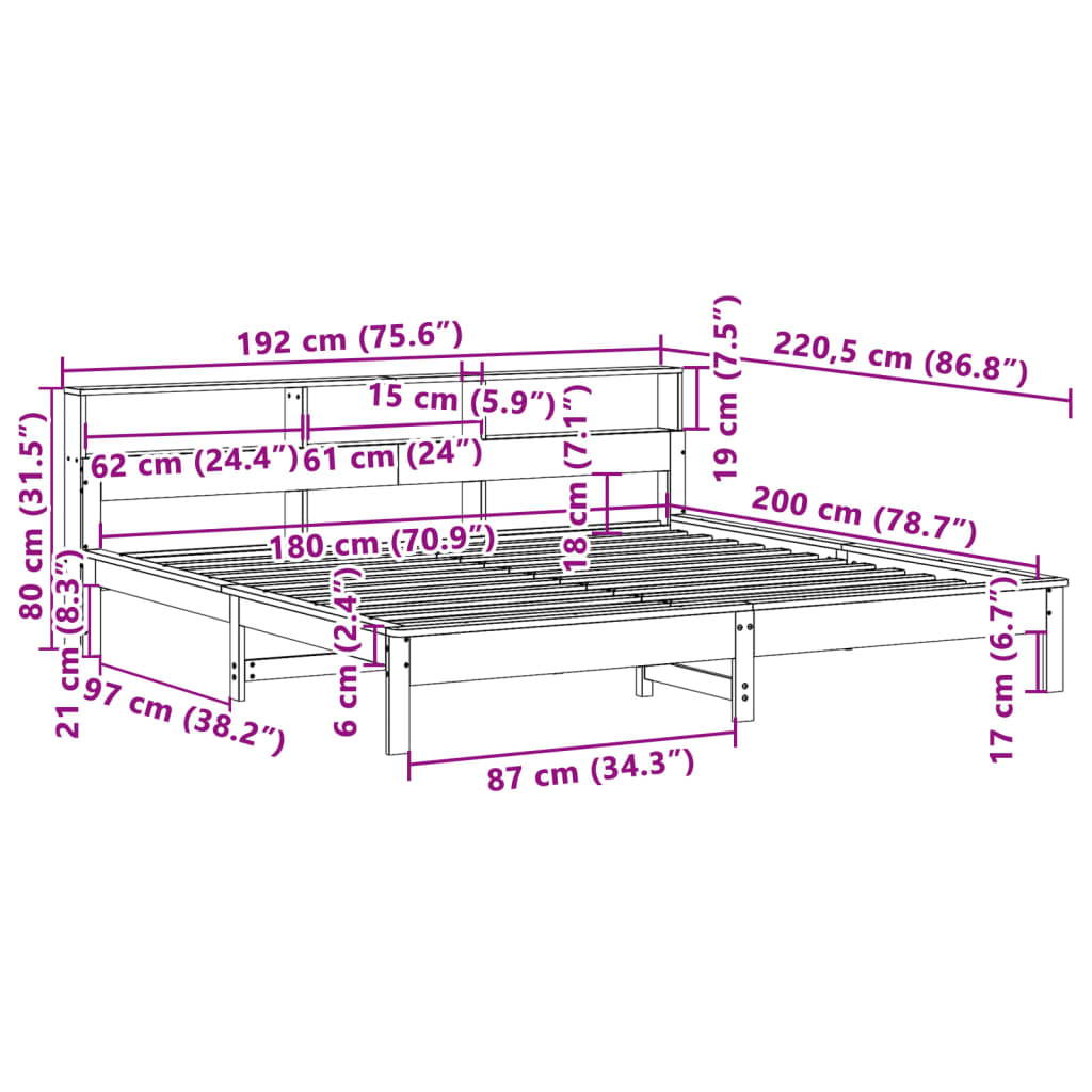 Bed Frame without Mattress White 180x200 cm Solid Wood Pine