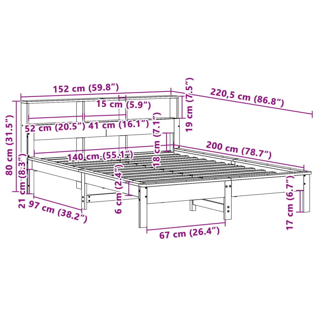 Bed Frame without Mattress 140x200 cm Solid Wood Pine