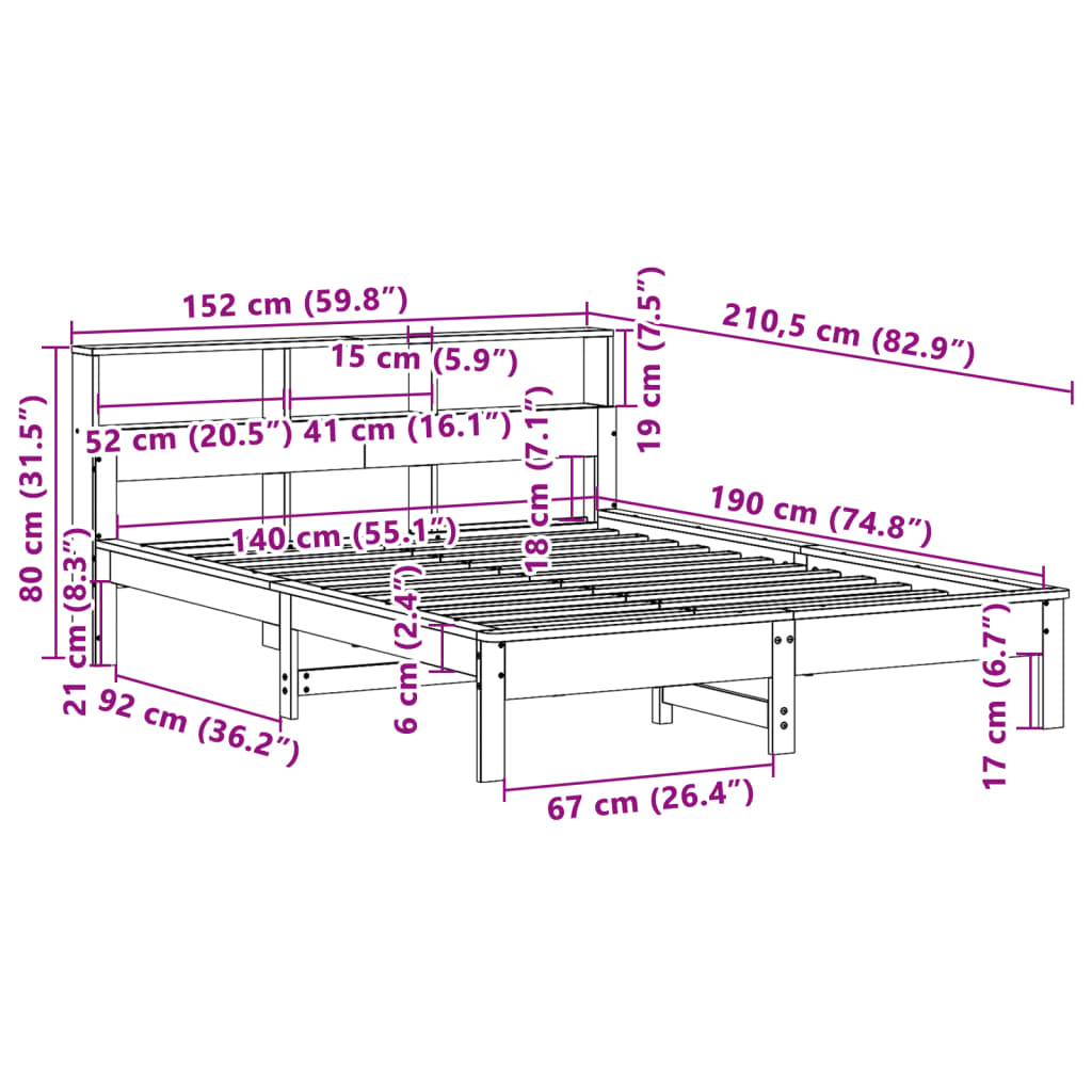 Bed Frame without Mattress Wax Brown 140x190 cm Solid Wood Pine