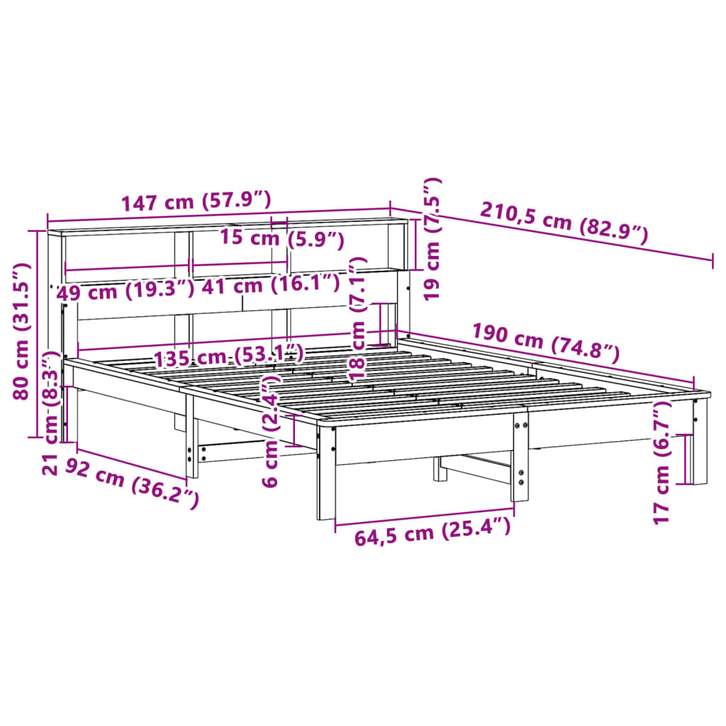 Bed Frame without Mattress White 135x190 cm Double Solid Wood Pine