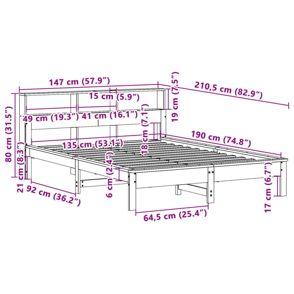 Bed Frame without Mattress Wax Brown 135x190 cm Solid Wood Pine