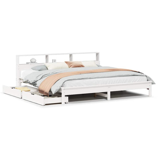 Bookcase Bed without Mattress White 180x200 cm Super King Solid Wood Pine Bookcase Bed without Mattress White 180x200 cm Super King Solid Wood Pine