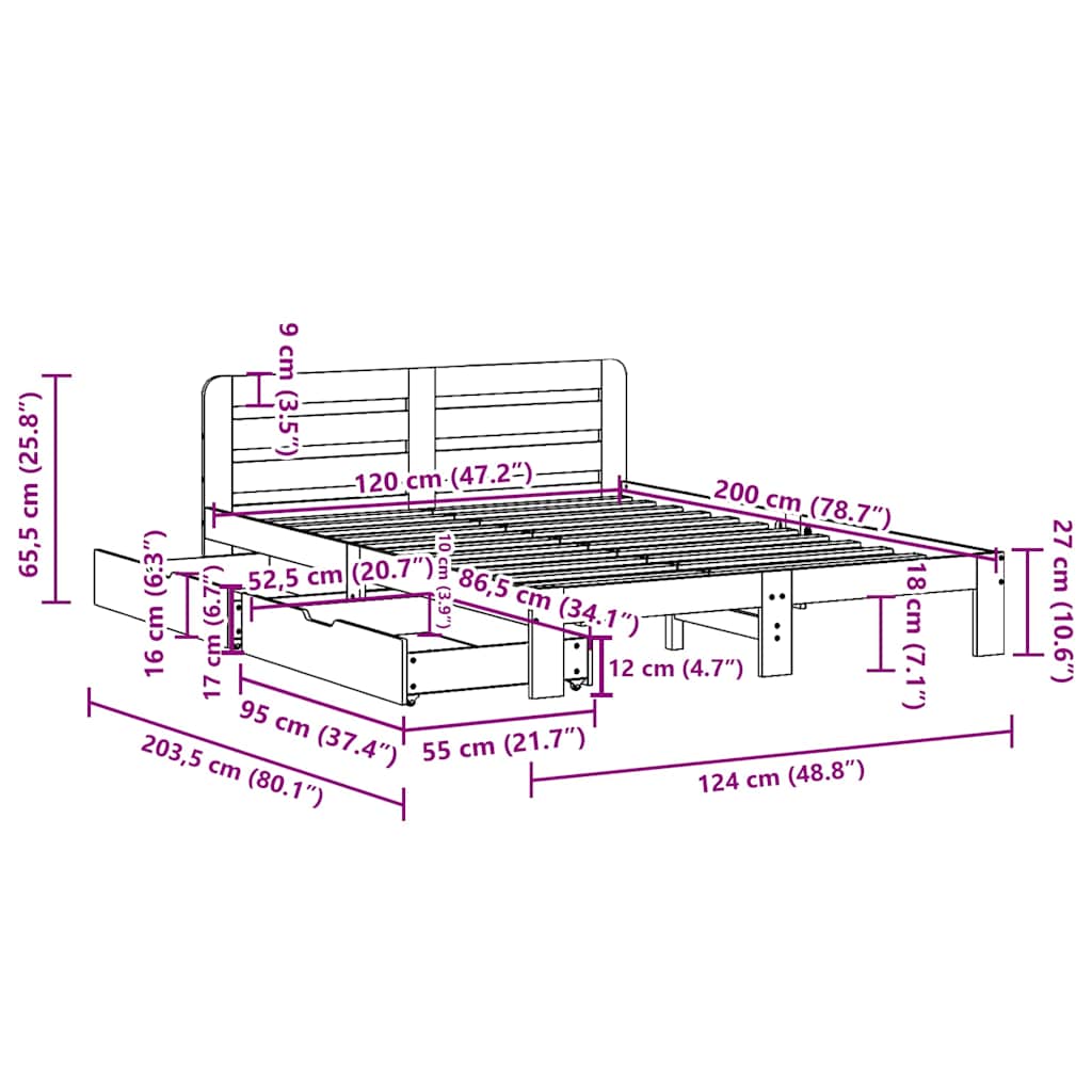 Bed Frame without Mattress Wax Brown 120x200 cm Solid Wood Pine