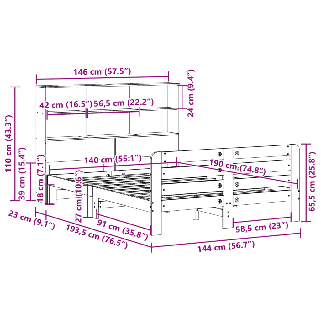 Bed Frame without Mattress Wax Brown 140x190 cm Solid Wood Pine