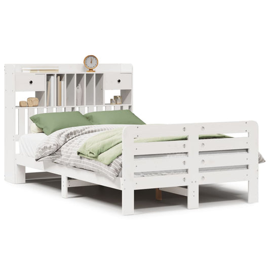 Bookcase Bed without Mattress White 135x190 cm Double Solid Wood Pine Bookcase Bed without Mattress White 135x190 cm Double Solid Wood Pine