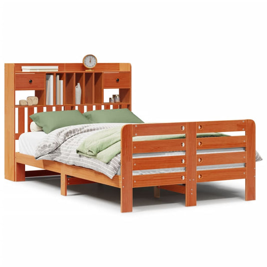 Bookcase Bed without Mattress Wax Brown 135x190 cm Double Solid Wood Pine Bookcase Bed without Mattress Wax Brown 135x190 cm Double Solid Wood Pine