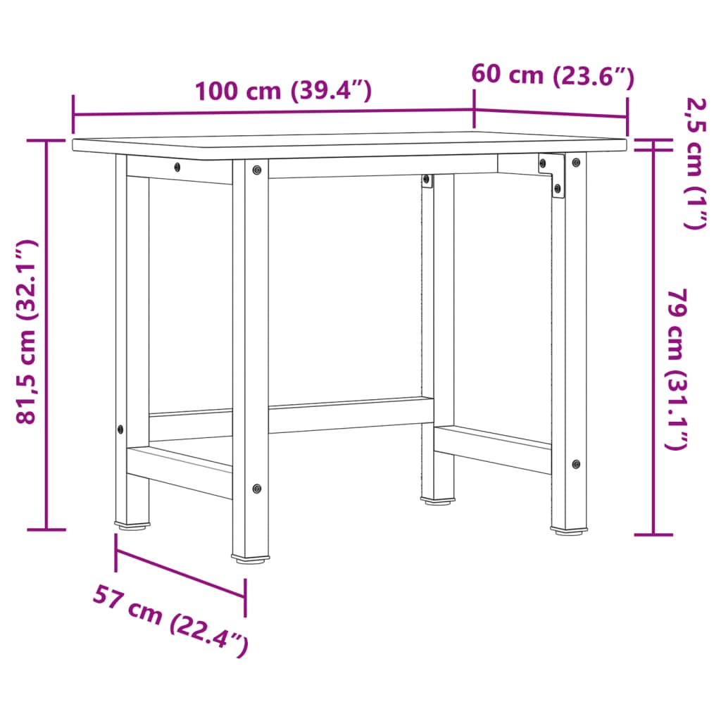 Workbench 100x60x81,5 cm Solid Wood Oak Rectangular