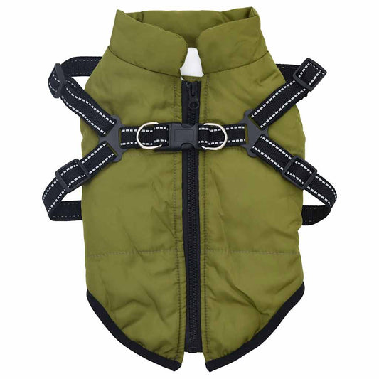 Dog Coat with Harness Waterproof Reflective Army Green M Dog Coat with Harness Waterproof Reflective Army Green M