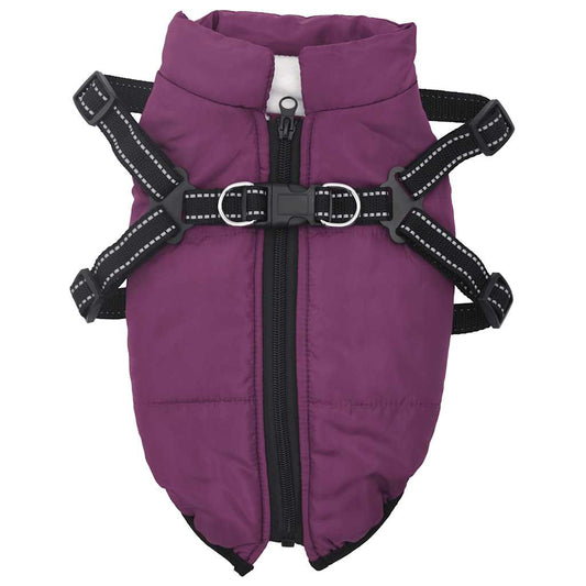 Dog Coat with Harness Waterproof Reflective Purple L Dog Coat with Harness Waterproof Reflective Purple L