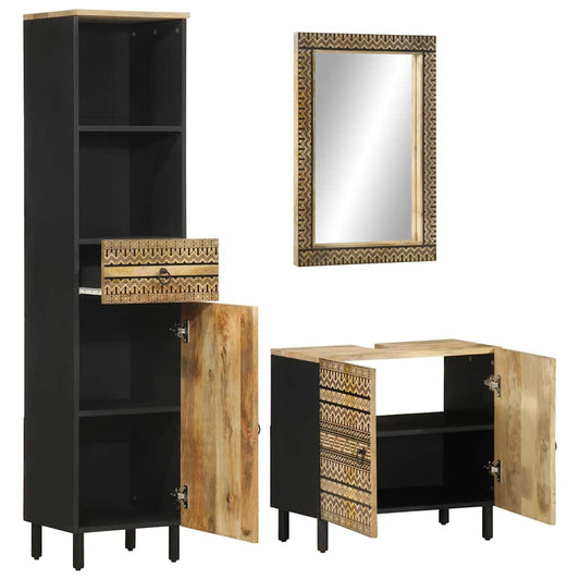 3 Piece Bathroom Furniture Set Solid Wood Mango 3 Piece Bathroom Furniture Set Solid Wood Mango