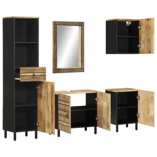 5 Piece Bathroom Furniture Set Solid Wood Mango 5 Piece Bathroom Furniture Set Solid Wood Mango