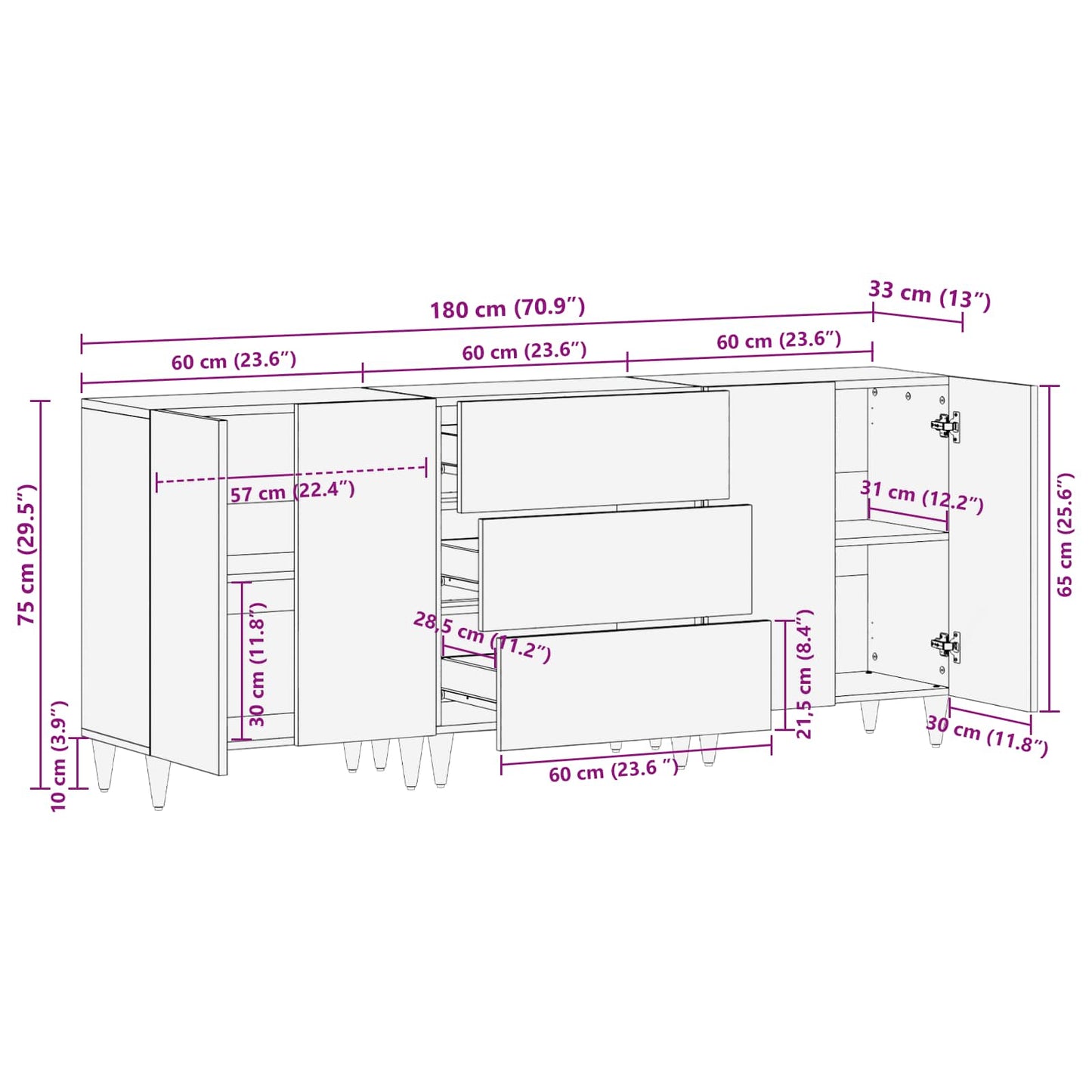 Storage Cabinets 3 pcs Pattern Pattern 180 x 33 x 75 cm