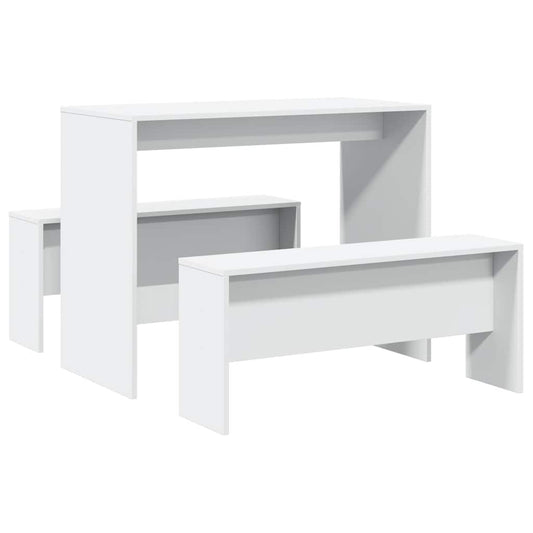 3 Piece Dining Table and Bench set White Engineered Wood 3 Piece Dining Table and Bench set White Engineered Wood