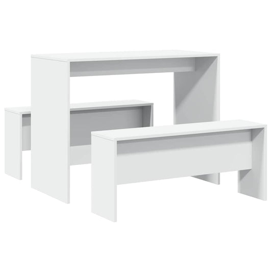 3 Piece Dining Table and Bench set White Engineered Wood 3 Piece Dining Table and Bench set White Engineered Wood