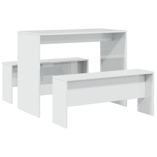 3 Piece Dining Table and Bench set High Gloss White Engineered Wood 3 Piece Dining Table and Bench set High Gloss White Engineered Wood