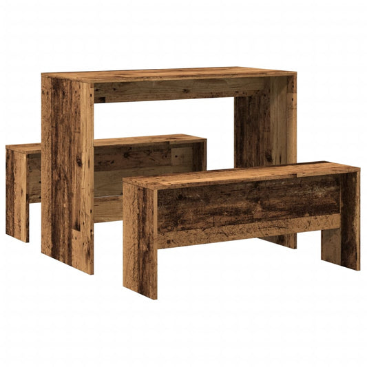 3 Piece Dining Table and Bench set Old Wood Engineered Wood 3 Piece Dining Table and Bench set Old Wood Engineered Wood