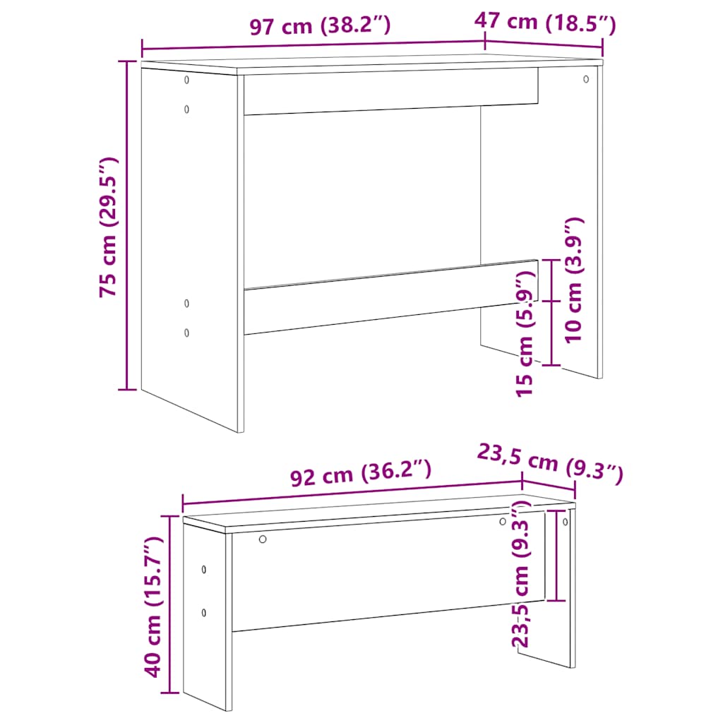 3 Piece Dining Table and Bench set Artisian Oak Engineered Wood