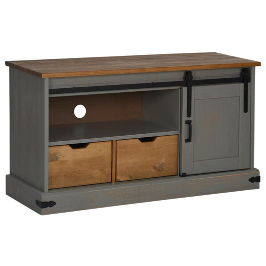 TV Cabinet HALDEN with Sliding Door Grey 110x40x60 cm Solid Wood TV Cabinet HALDEN with Sliding Door Grey 110x40x60 cm Solid Wood