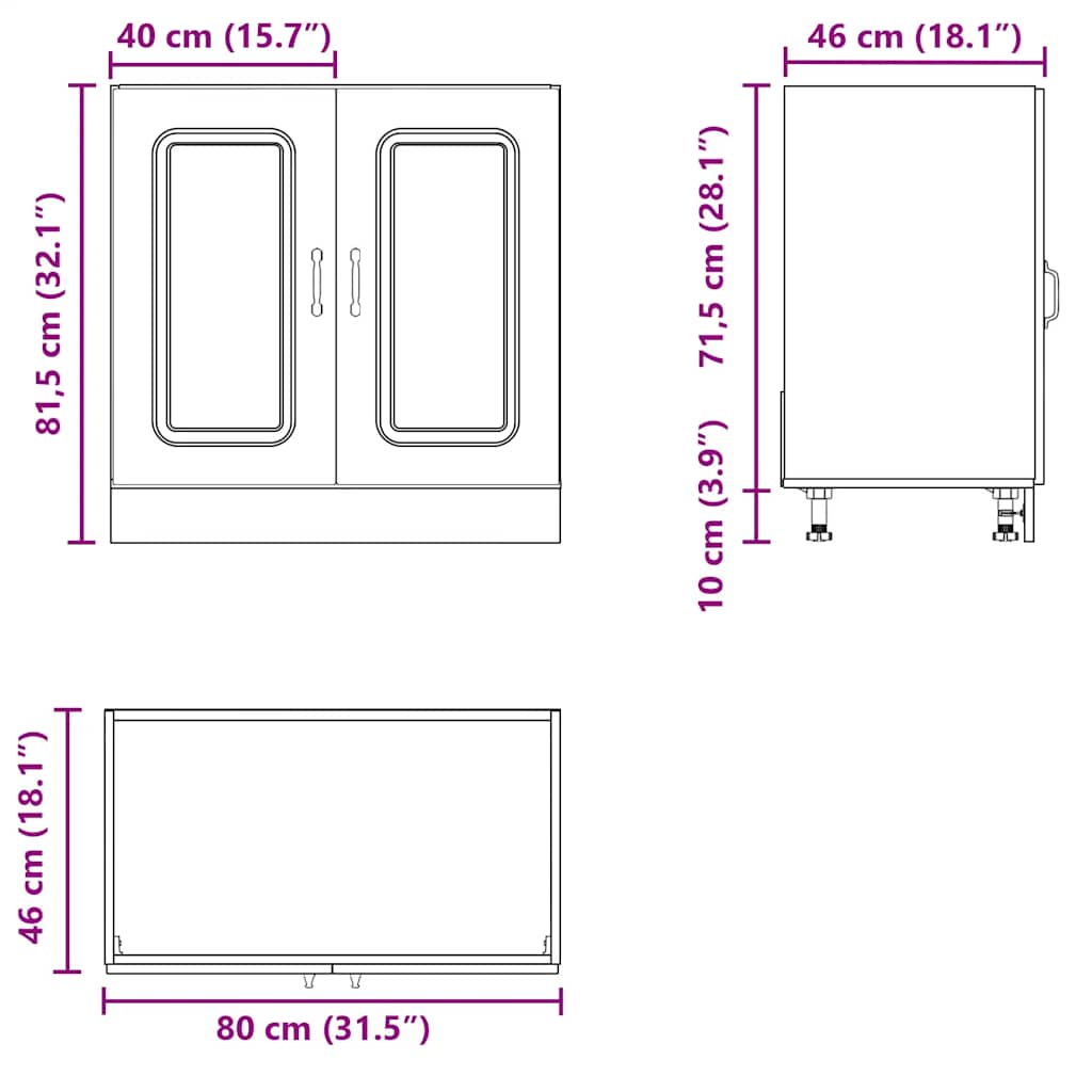 Sink Base Cabinet "Kalmar" Concrete Grey 80x46x81.5 cm