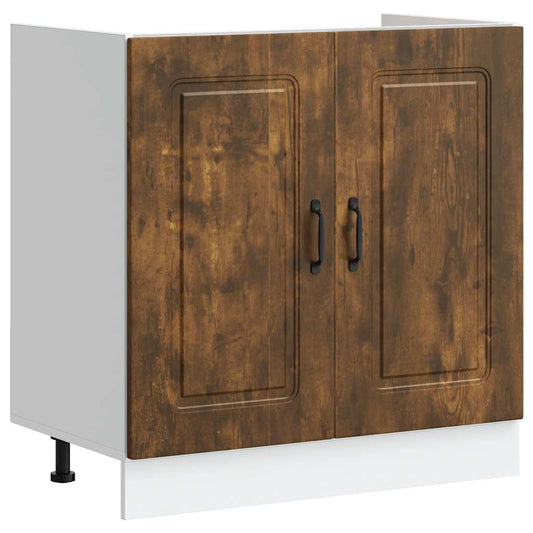Sink Base Cabinet Kalmar Smoked Oak 80x46x81.5 cm Engineered Wood Sink Base Cabinet Kalmar Smoked Oak 80x46x81.5 cm Engineered Wood