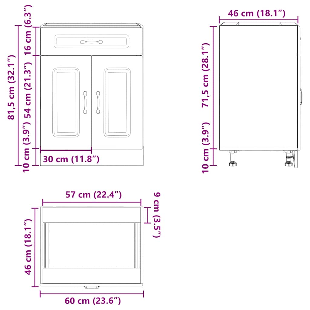 Kitchen Base Cabinet "Kalmar" Old Wood Engineered Wood