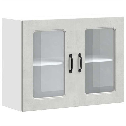 Kitchen Wall Cabinet with Glass Door Kalmar Concrete Grey Engineered Wood Kitchen Wall Cabinet with Glass Door Kalmar Concrete Grey Engineered Wood