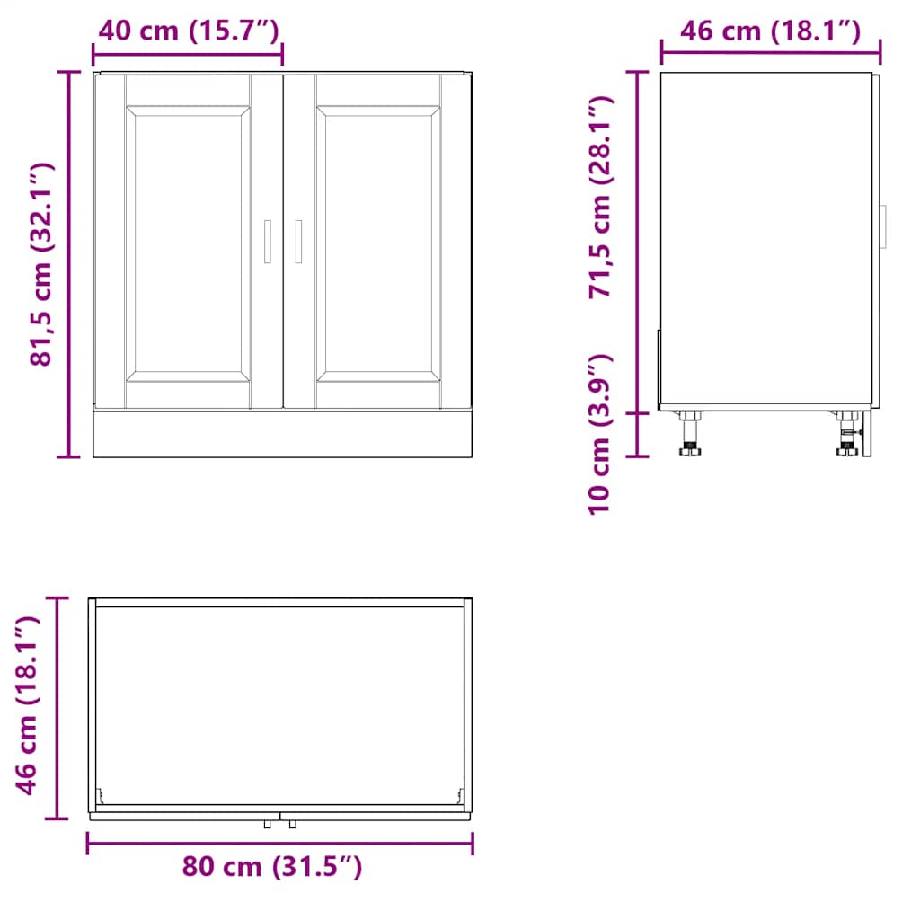 Sink Base Cabinet "Porto" Concrete Grey 80x46x81,5 cm Engineered Wood