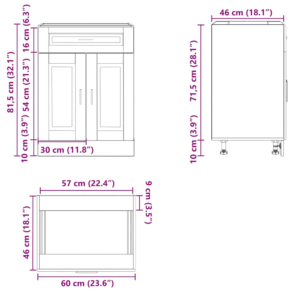Kitchen Base Cabinet Porto Smoked Oak Engineered Wood
