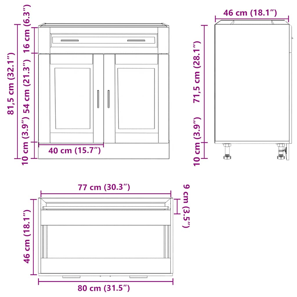 Kitchen Base Cabinet "Porto" White Engineered Wood