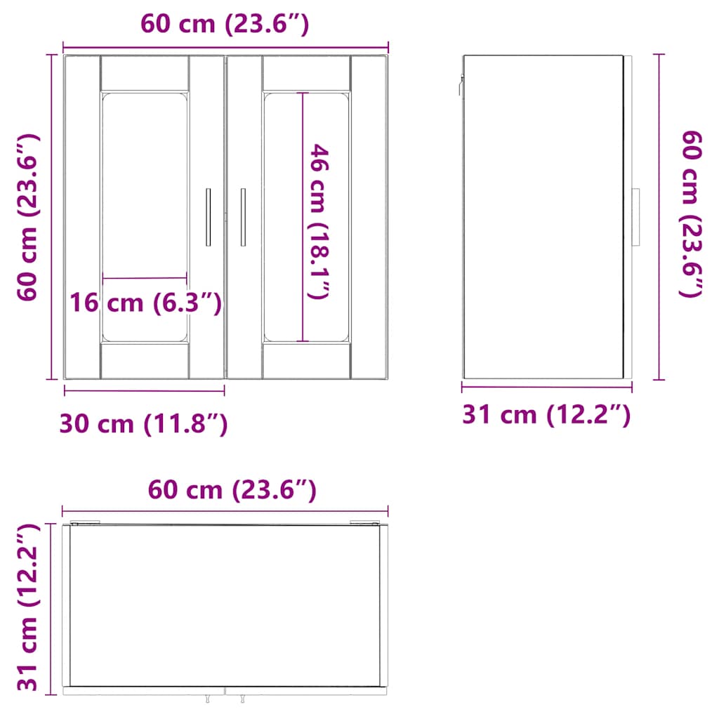 Kitchen Wall Cabinet with Glass Door "Porto" Smoked Oak