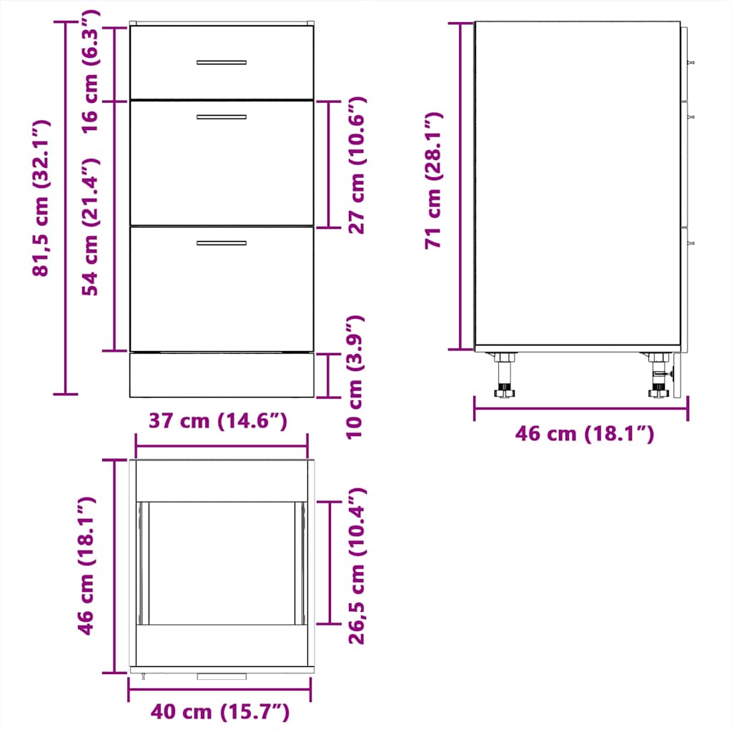 Bottom Cabinet "Lyon" Smoked Oak 40x46x81,5 cm Engineered Wood