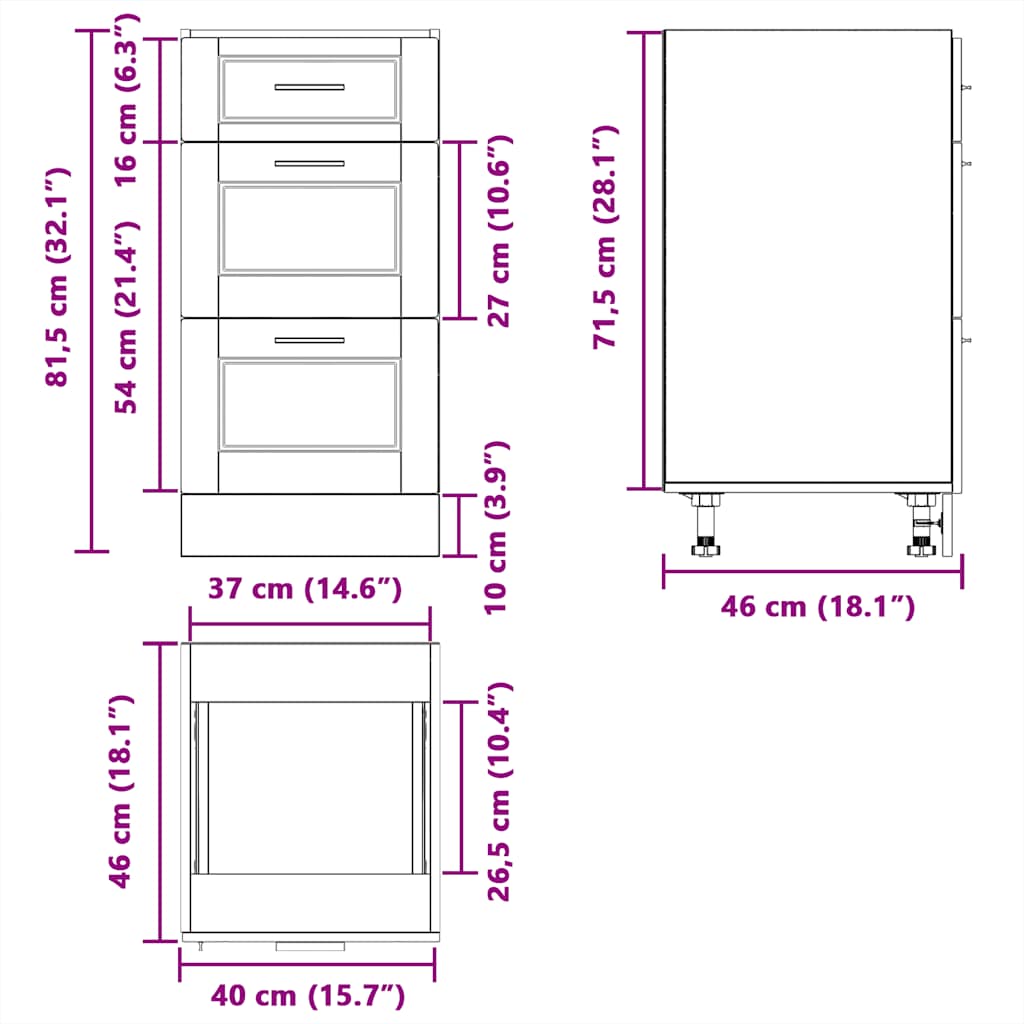 Kitchen Base Cabinet "Porto" White Engineered Wood