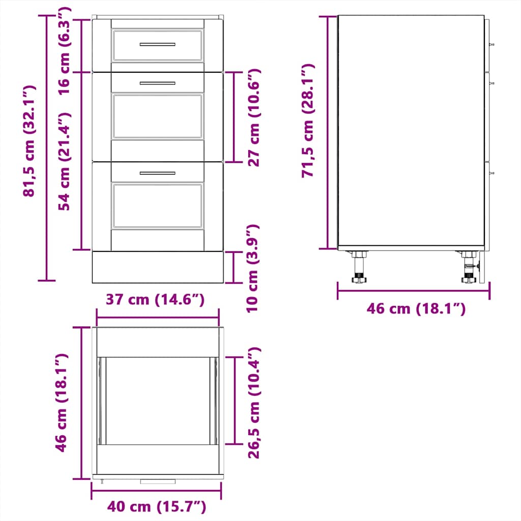Kitchen Base Cabinet "Porto" Old Wood Engineered Wood