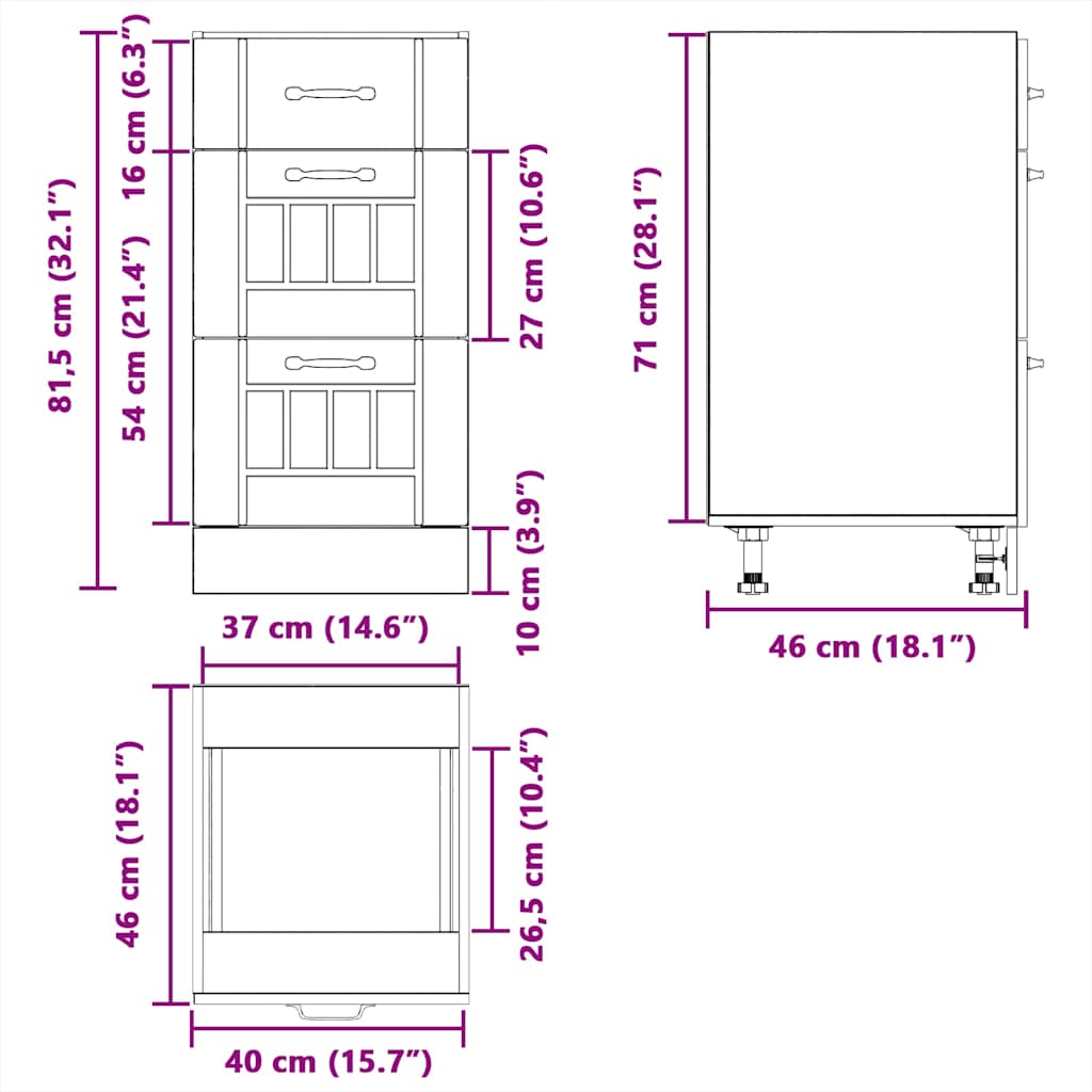 Kitchen Base Cabinet "Lucca" Old Wood Engineered Wood