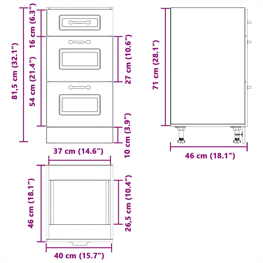 Kitchen Base Cabinet "Kalmar" Concrete Grey Engineered Wood