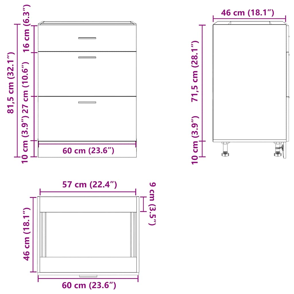Kitchen Base Cabinet "Lyon" Grey Sonoma Engineered Wood