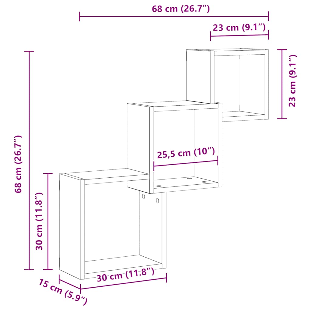 Wall Cube Shelves Artisan Oak 68x15x68 cm Engineered Wood