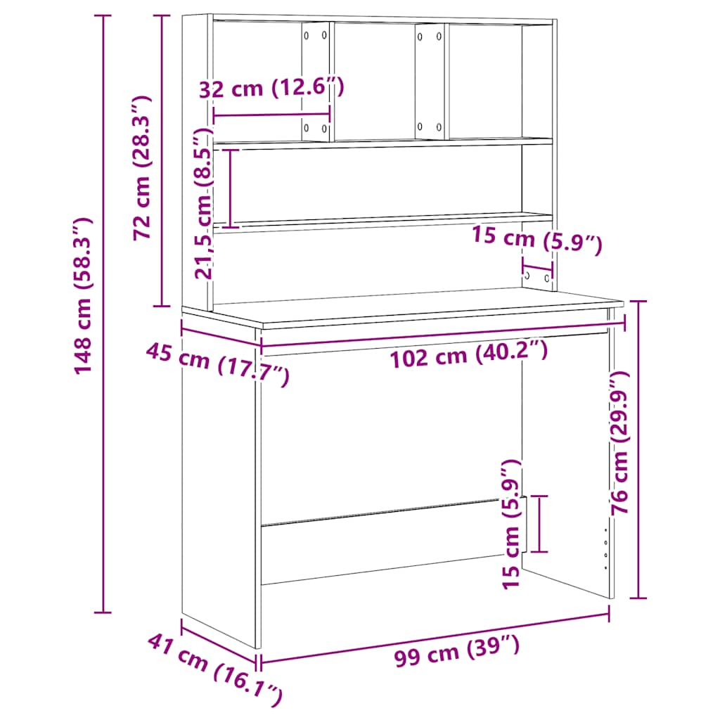 Desk with Shelves Artisan Oak 102x45x148 cm Engineered Wood