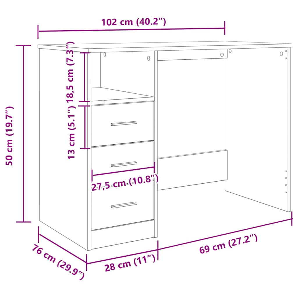 Desk Old Wood 102x50x76 cm Engineered Wood